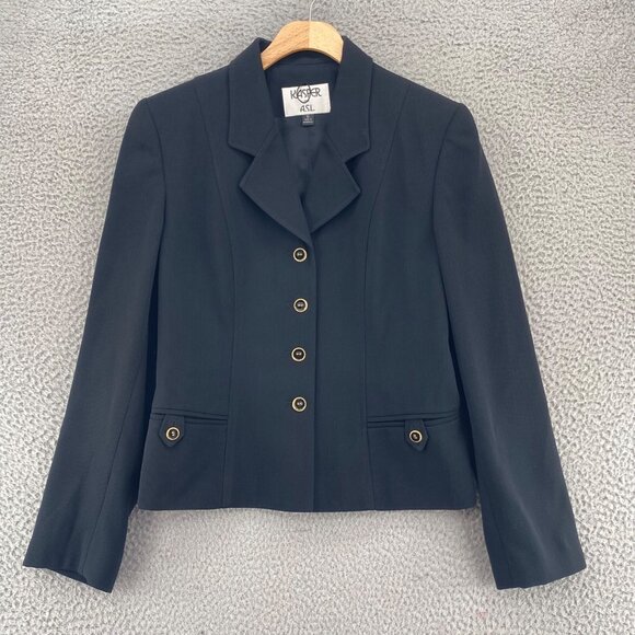 Kasper Blazer Womens 6 Black Button Up Notch Lapel Ribbed Pockets Office Career - Picture 1 of 9